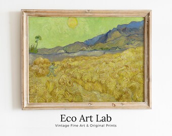 Vincent van Gogh Wheatfield With a Reaper. Printable Famous Art Print. Instant Download van Gogh Print. Vintage Art Landscape Painting.