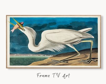 Samsung Frame TV Art 4K White Heron Tropical Bird Vintage Painting. Samsung TV Art Vintage. Digital Download Nature Art for Samsung Frame TV