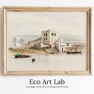 Altägyptische Wandkunst. Der Nil in Kairo. Ägyptischer Kunstdruck. Maritime druckbare Kunst. Vintage Ägyptische Landschaft. Digitaler Download