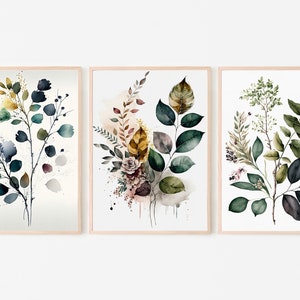 Botanical Print Set of 3. Watercolor Gallery Wall Art. Floral Printable Line Art. Wild Flowers Bouquet Art. Minimal Boho Floral Prints. #5