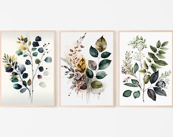 Botanical Print Set of 3. Watercolor Gallery Wall Art. Floral Printable Line Art. Wild Flowers Bouquet Art. Minimal Boho Floral Prints. #5