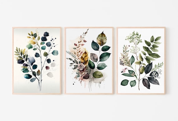Botanical Print Set of 3. Watercolor Gallery Wall Art. Floral Printable Line Art. Wild Flowers Bouquet Art. Minimal Boho Floral Prints. #5