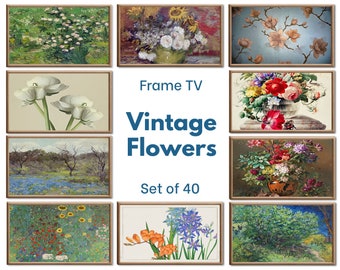 Vintage Floral Frame TV Art. Flowers - Set of 40. Retro Wall Art, Aesthetic Room Decor. Digital Download for Samsung Frame TV