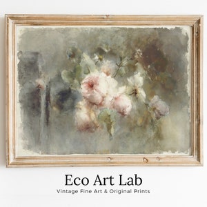 Stillleben Vintage Rose Gemälde. Neutrale Farben Romantisches Vintage Dekor. Antike Aquarell Malerei Vintage Blumen Kunstdruck. Druckbar