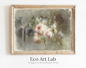 Still Life Vintage Rose Painting. Neutral Colors Romantic Vintage Decor. Antique Watercolor Painting Vintage Flower Art Print. Printable