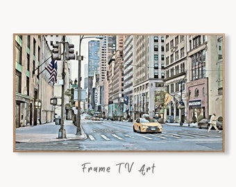 Samsung Frame TV Art 4K New York City 5th Avenue Wall Art Urban Decor. Instant Download New York Digital Painting for Frame TV. Art for TV