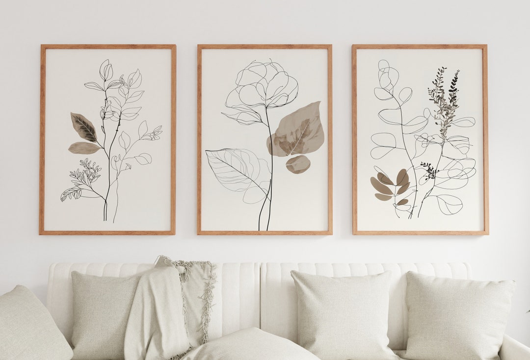 Botanical Line Art Set of 3 Prints. Neutral Wall Art Prints. Plant ...