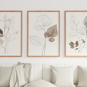 Botanical Line Art Set of 3 Prints. Neutral Wall Art Prints. Plant Prints Minimalist Modern Beige & White Wall Decor. Printable Wall Art. #3