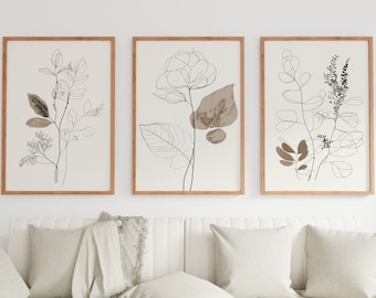 Botanical Line Art Set of 3 Prints. Neutral Wall Art Prints. Plant Prints Minimalist Modern Beige & White Wall Decor. Printable Wall Art. #3