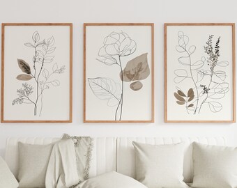 Botanical Line Art Set of 3 Prints. Neutral Wall Art Prints. Plant Prints Minimalist Modern Beige & White Wall Decor. Printable Wall Art. #3