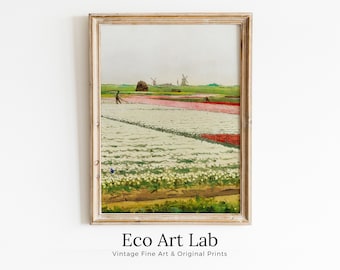 Famous Vintage Tulips Flowers Field Oil Painting. Instant Download Vintage Decor. Vintage Landscape Tulip Printable Wall Art. Spring Decor