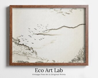 Neutral Beach Art Print Muted Coastal Painting. Minimalist Mountain Wall Art. Abstract Mountains Landscape Poster. Soft Aesthetic Beach Art