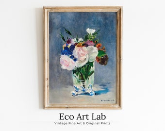 Flowers in a Crystal Vase. Edouard Manet Botanical Still Life Painting Printable Digital Wall Art. Still Art Vintage Print. Downloadable Art