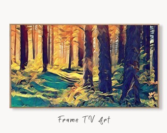 Forest in the Fall Frame TV Art Landscape Painting Digital Download, Digital Art for Tv, Colorful Autumn Abstract Frame TV Art