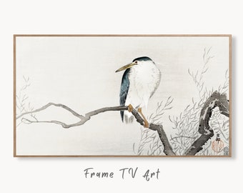 Samsung Frame TV Art 4K Quack on Erratic Branch Vintage Japanese Wall Art. Instant Download Antique Japanese Art for the Frame TV. Bird Art