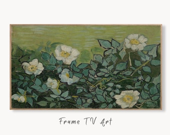 Samsung Frame TV Art 4K Wild Roses Famous Painting by Vincent van Gogh. Instant Download van Gogh Art for Frame TV. Vintage Wall Art