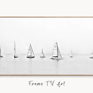 Samsung Frame TV Art 4K Boats at Sea Painting Nautical Wall Art. Instant Download Boat Painting for the Frame TV. Minimalist Art for TV