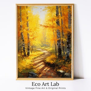 Forest Trail in the Fall Printable Landscape Painting. Nature Print Autumn Art. Vertical Wall Art. Instant Download Home or Office Decor