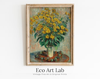 Claude Monet Jerusalem Artichoke Flowers Still Life Painting. Instant Download Vintage Decor. Monet Botanical Vintage Print. Printable Art