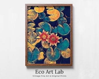 Lotus Flower Art | Botanical Wall Art | Flower Wall Decor | Lotus Flowers on Water Digital Painting | Floral Art | Printable Download