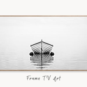 Samsung Frame TV Art 4K Boat At Sea Print, Nautical Wall Decor. Instant Download Black and White Art for the Frame TV. Minimalist Art for TV