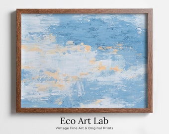 Light Blue Modern Canvas Abstract Texture Painting. Minimalist Decor. Instant Download Blue Texture Art. Printable Cracked Paint Wall Art