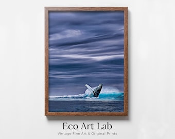 Humpback Whale Art Digital Painting Printable Wall Art. Instant Download Ocean Art, Digital Print Whale Poster. Whale Art Print