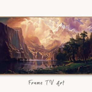 Samsung Frame TV Art 4K Rocky Mountains Sunset Landscape Painting. Instant Download Mountain Painting National Park Art for the Frame TV