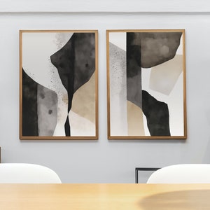 Minimalist Set of 2 Art Prints. Black and White Abstract Poster Set ...