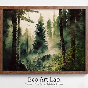 Dense Forest Watercolor Printable Landscape. Printable Wall Art. Digital Art. Green Forest Trees Painting Print. Nature Decor. Forest Art