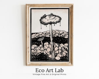 Vintage Mushroom Painting. Art Nouveau Print Wall Art. Instant Download Printable Art. Mushroom Art Print Retro Trippy Painting Poster