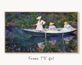 Samsung Frame TV Art 4K Monet Boat in Giverny Famous Painting. Instant Download. Vintage Art for Samsung Frame TV. Claude Monet Art for TV