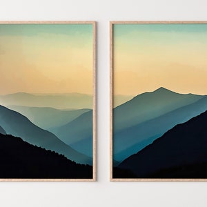 Evening in the Mountains Set of 2 Prints. Abstract Digital Print 2 Piece Wall Art. Sage Green Minimalist Abstract Printable Wall Art