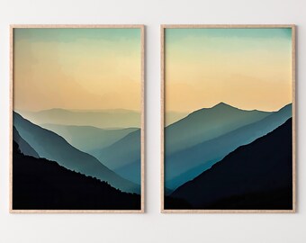 Evening in the Mountains Set of 2 Prints. Abstract Digital Print 2 Piece Wall Art. Sage Green Minimalist Abstract Printable Wall Art