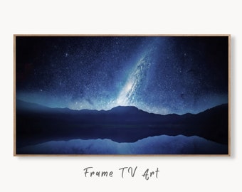 Samsung Frame TV Art 4K Stars at Night over Mountains Landscape Wall Art. Instant Download Blue Mountain Digital Painting. Art for Frame TV