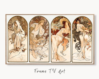 Samsung Frame TV Art 4K Alphonse Mucha 4 Seasons Vintage Painting. Samsung TV Vintage Art. Digital Download Art for Samsung Frame TV