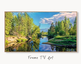 River in Forest Landscape Digital Painting, Frame TV Art Digital Download, Digital Art for Tv, Colorful Art for Frame TV