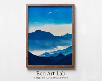 Blue Mountains Abstract Landscape Wall Art Print. Blue Nature Digital Art Print. Instant Download Printable Wall Art. Abstract Landscape