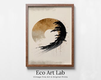 Modern Neutral Abstract Printable Wall Art. Black & Beige Wabi Sabi Abstract Print. Minimalist Zen Wall Decor. Japandi Wall Art