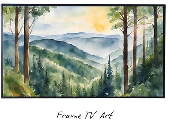 Forest Landscape Art for Samsung Frame TV I 4K Mountain Scene Wall Decor I Watercolor Nature Print for Frame TV