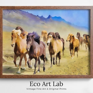 Wild Horses Galloping Printable Wall Art, for Home or Office Horse Decor, Animal Painting Nature Print Digital Art Instant Download