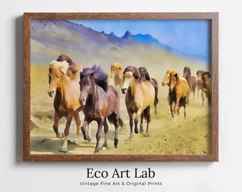 Wild Horses Galloping Printable Wall Art, for Home or Office Horse Decor, Animal Painting Nature Print Digital Art Instant Download