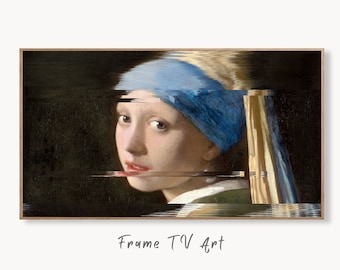 Samsung Frame TV Art 4K Girl With Pearl Earring Altered Classic Painting. Glitch Art for Frame TV. Altered Vintage Home Decor. TV Art