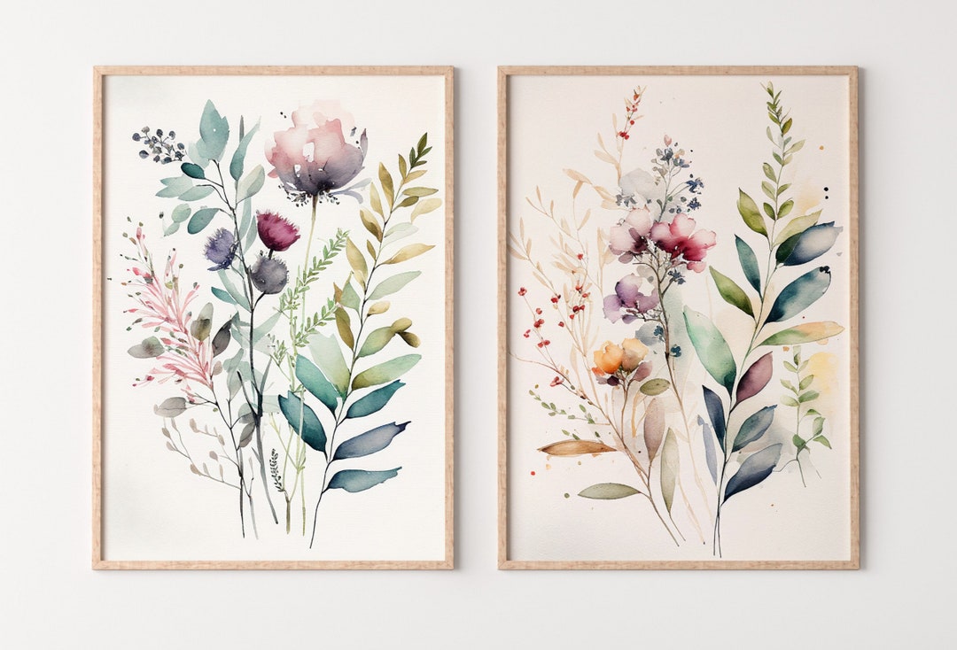 Botanical Prints Set of 2. Watercolor Gallery Wall Art. Floral ...