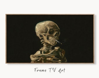 Samsung Frame TV Art 4K Smoking Skeleton Famous Painting by Vincent van Gogh. Instant Download van Gogh Skull for Frame TV. Vintage Decor
