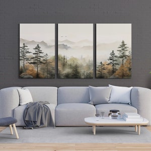 Fall Forest & Mountain 3 Piece Wall Art | Watercolor Autumn Landscape ...