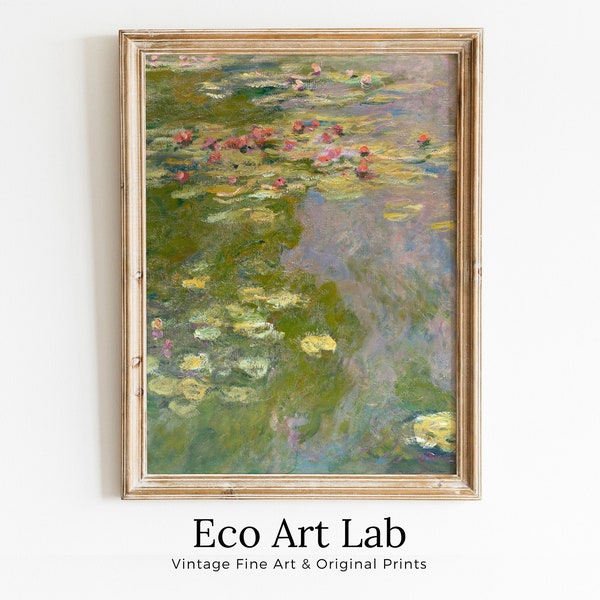 有名なクロード・モネの睡蓮の絵画、モネのアート。すぐにダウンロードできるヴィンテージ装飾。モネの植物画プリントの印刷可能なウォールアート。ヴィンテージ装飾