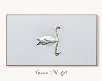 Swan in Clear Waters Frame TV Art, Digital Download, Digital Art for Tv Swan Decor, White Frame TV Art, Swan Painting