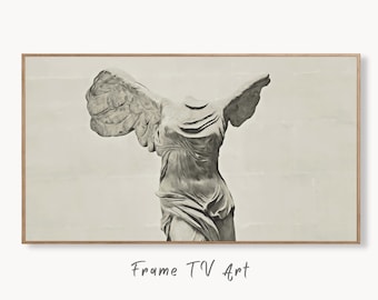 Samsung Frame TV Art 4K Winged Victory of Samothrace Ancient Greek Mythology Art Vintage Painting. Greek Goddess Statue Art for Frame TV.