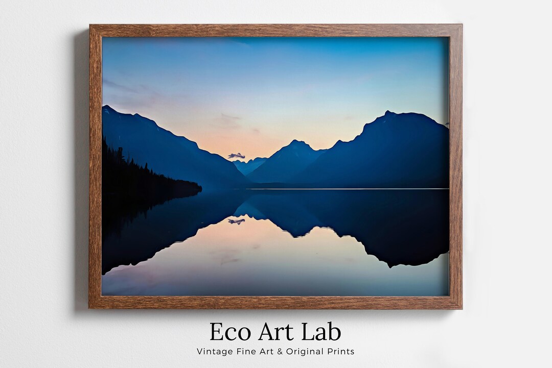 Lake Sunrise With Mountain Landscape Abstract Wall Art Digital Print ...